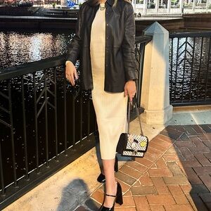 H&M White Midi Ribbed Dress